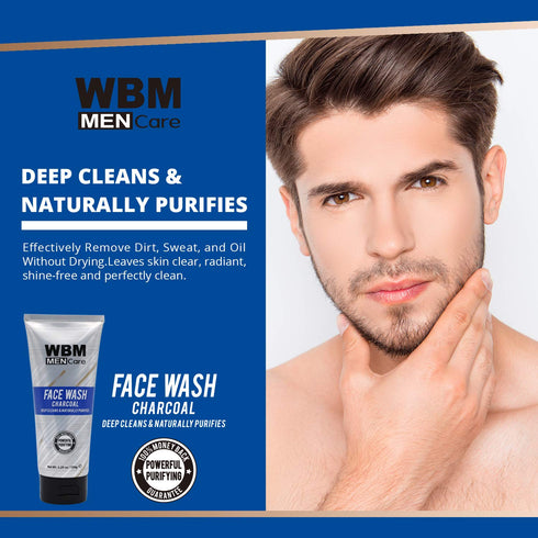 WBM Care Men Deep Cleanse Charcoal Face Wash – Daily Facial Cleanser for All Skin Types, 5.29 oz