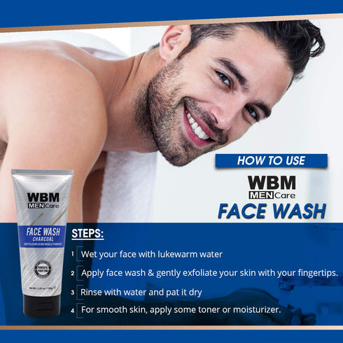 WBM Care Men Deep Cleanse Charcoal Face Wash – Daily Facial Cleanser for All Skin Types, 5.29 oz