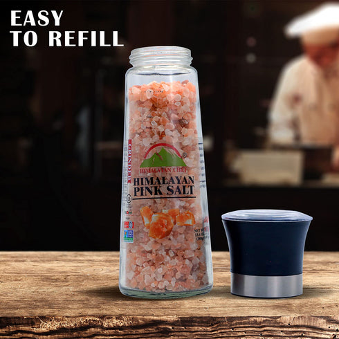 Himalayan Chef Pink Salt Refillable Grinder, Coarse Grain Himalayan Salt, 13 oz – Premium Mineral Salt